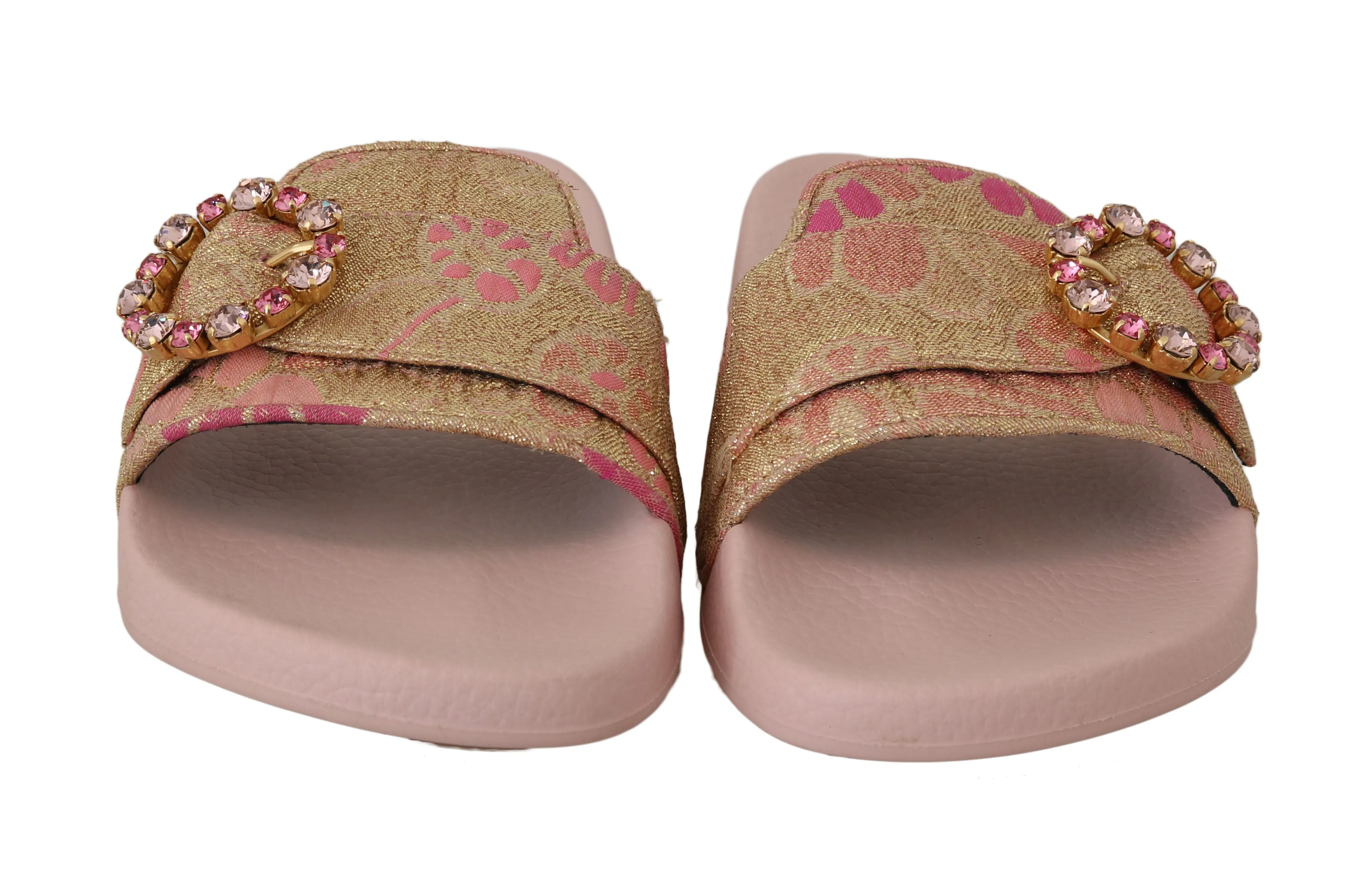 Pink Gold Brocade Beachwear Slides