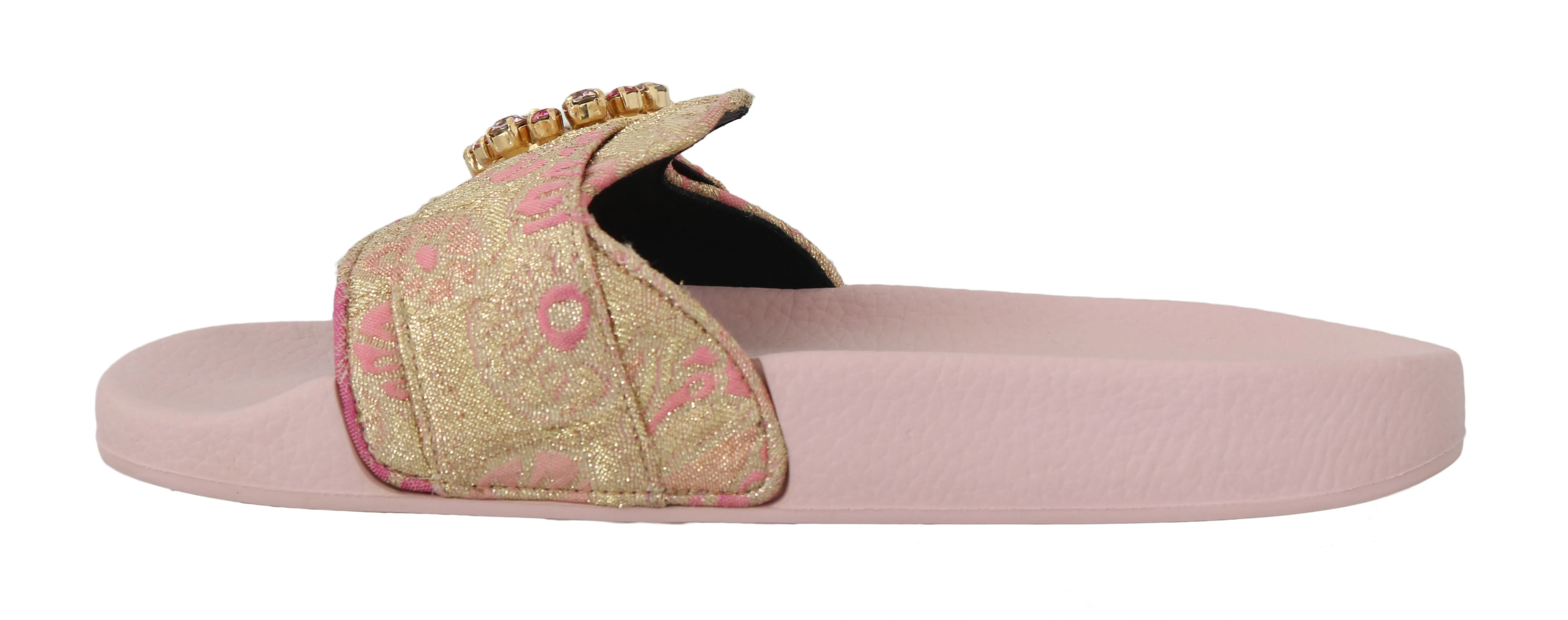 Pink Gold Brocade Beachwear Slides