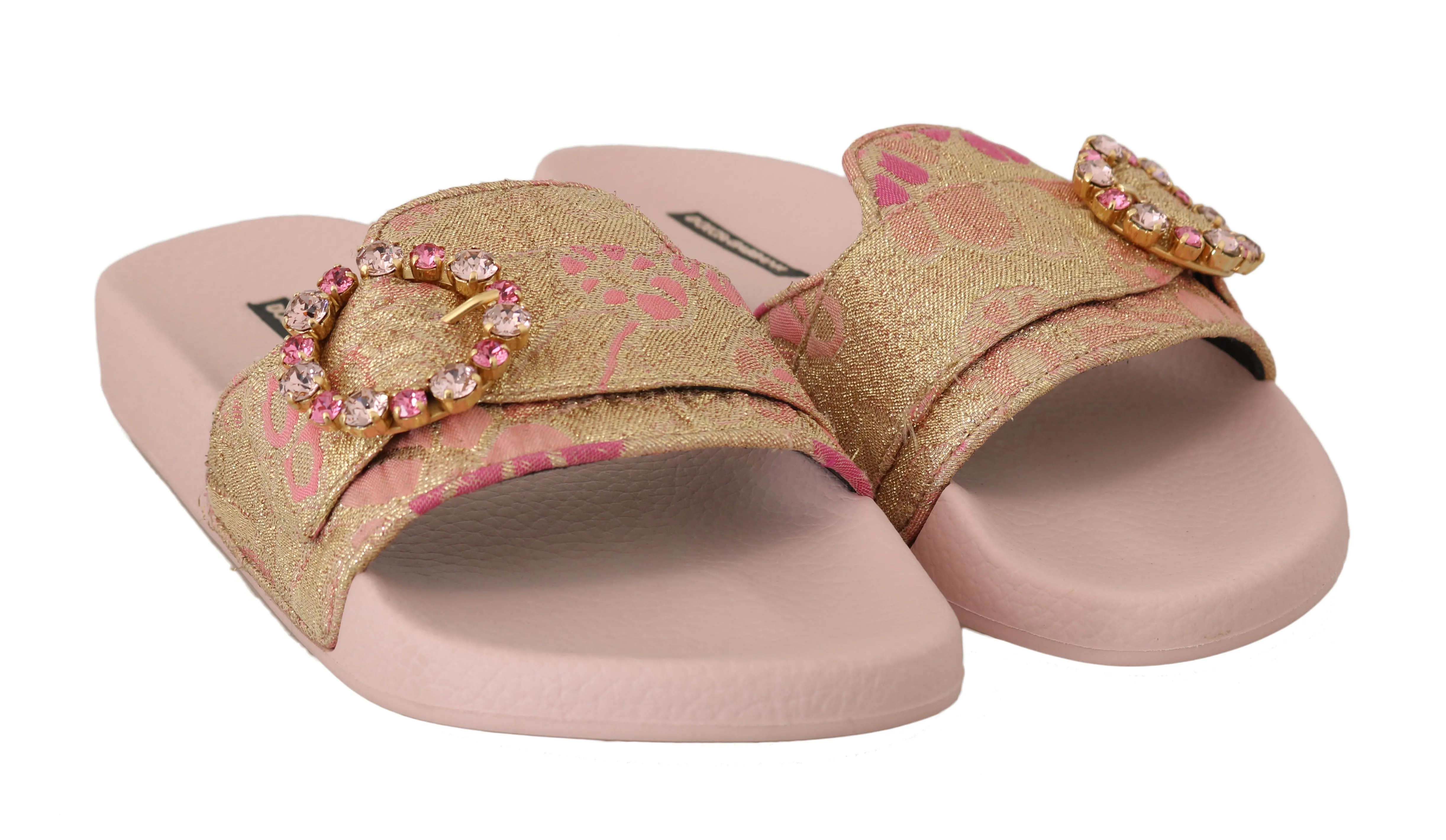 Pink Gold Brocade Beachwear Slides