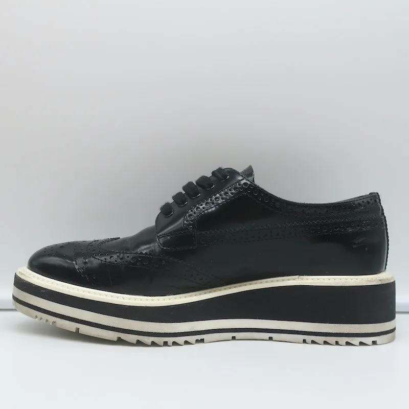 Prada Wingtip Brogue Platform Sneakers Black Spazzolato Leather Size 36.5