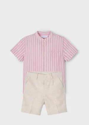 Pre-Order Mayoral 3113 Short Sleeve Stripe Linen Shirt and Mayoral 3217 Sand Linen Shorts