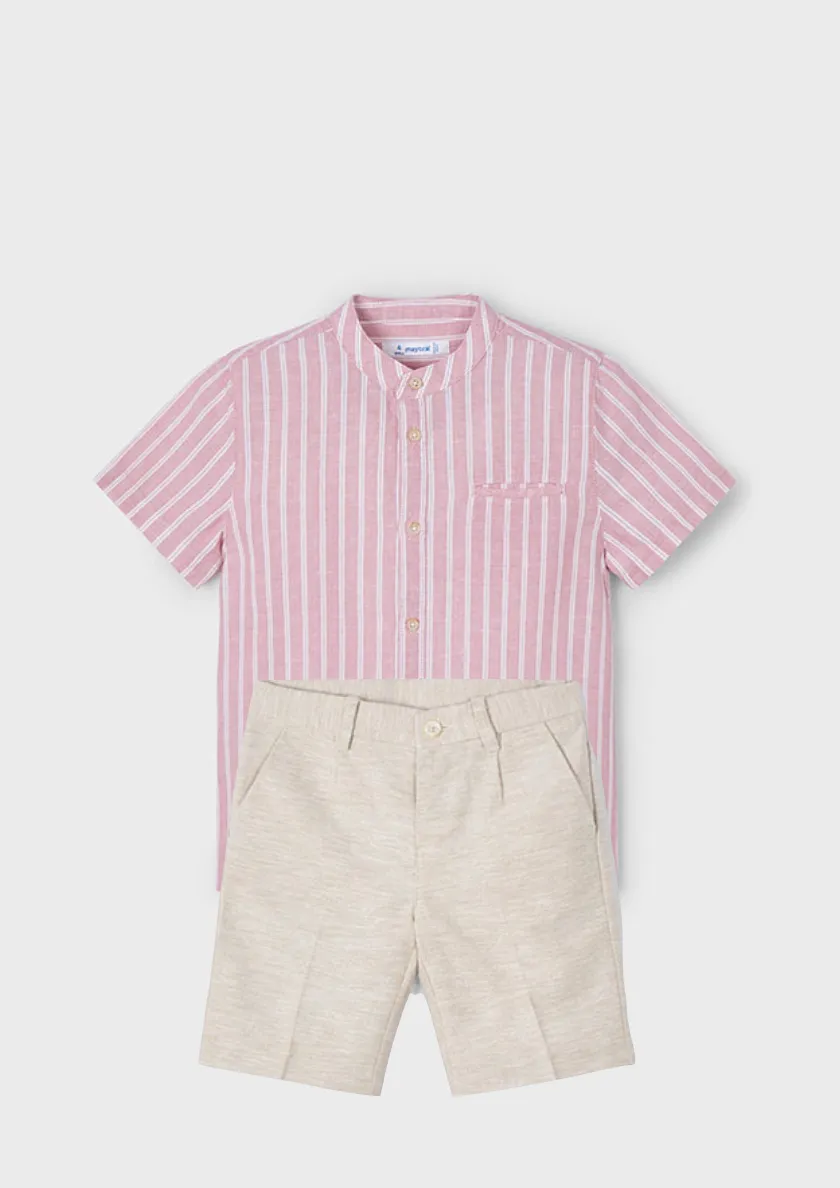 Pre-Order Mayoral 3113 Short Sleeve Stripe Linen Shirt and Mayoral 3217 Sand Linen Shorts