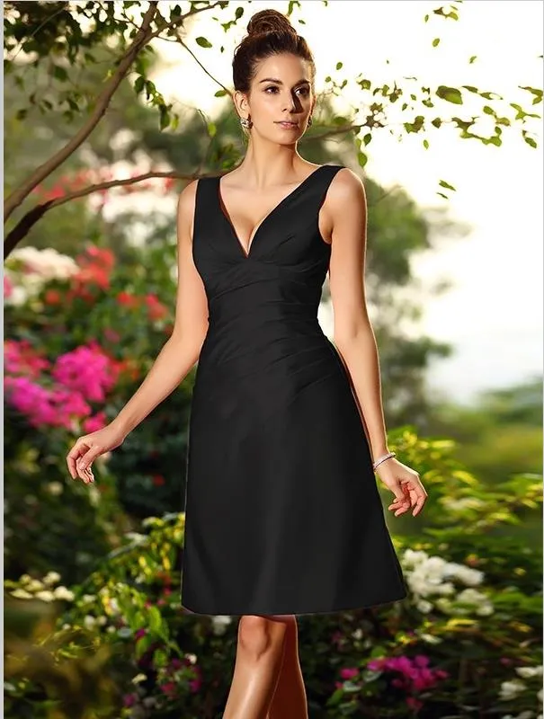 Princess V-neck Pleats Bridesmaid Dresses,Short Satin Bridesmaid Dresses
