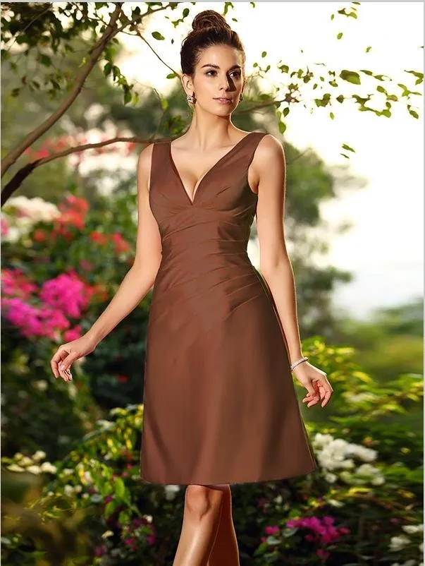 Princess V-neck Pleats Bridesmaid Dresses,Short Satin Bridesmaid Dresses