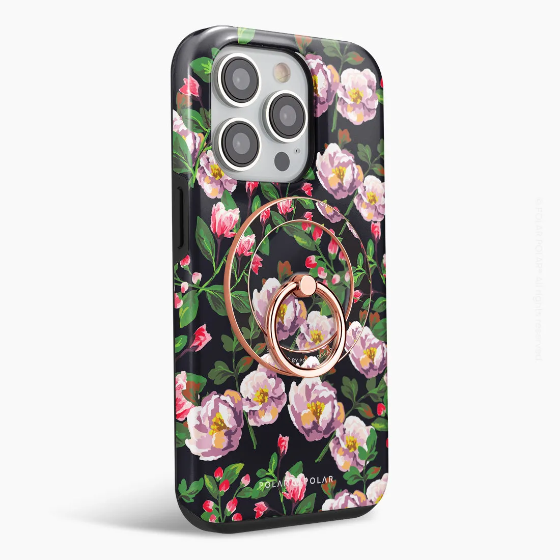 Purple Camellias - Rose Gold MagSafe Phone Grip and Ring Holder Stand