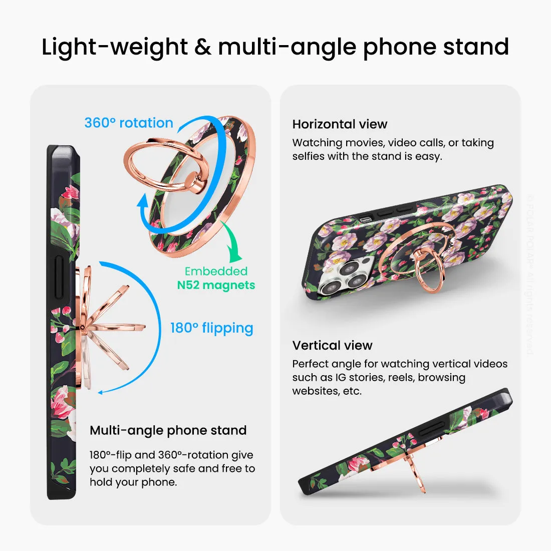 Purple Camellias - Rose Gold MagSafe Phone Grip and Ring Holder Stand