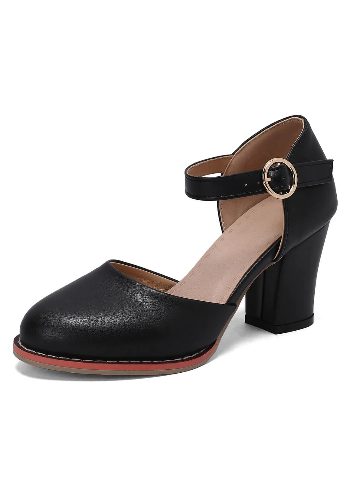 Retro PU Leather Chunky High Heels
