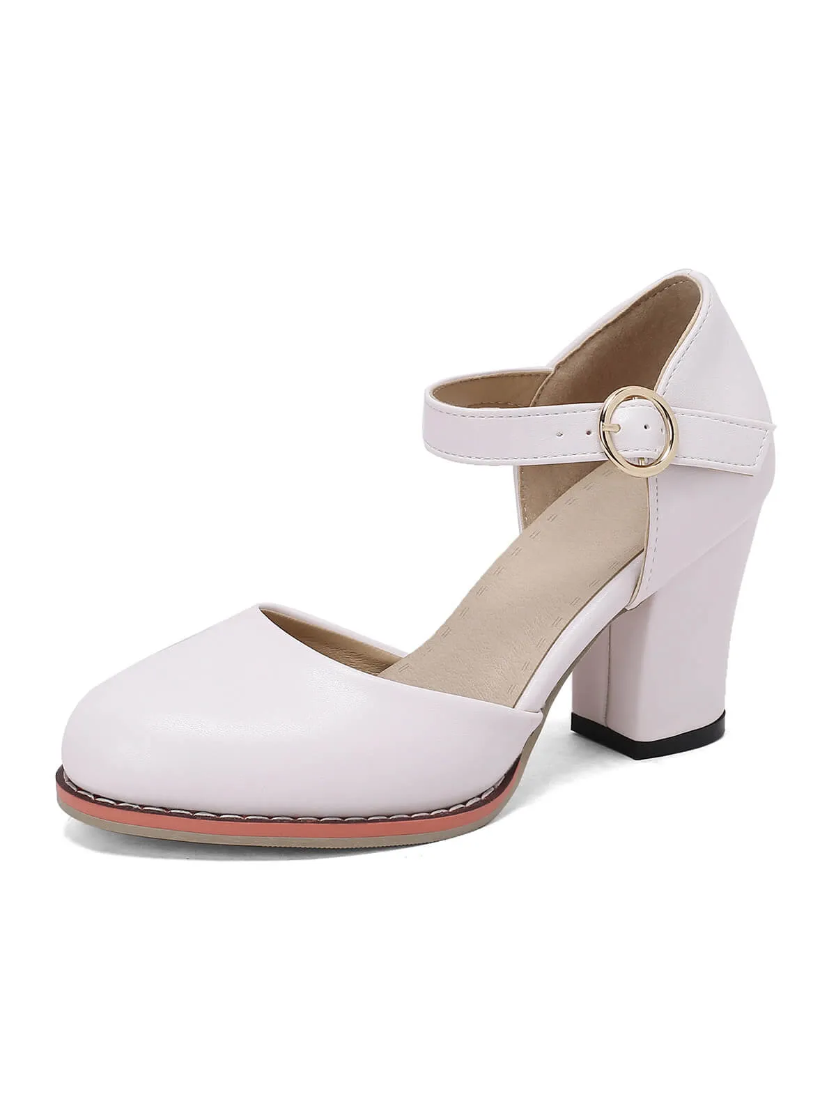 Retro PU Leather Chunky High Heels