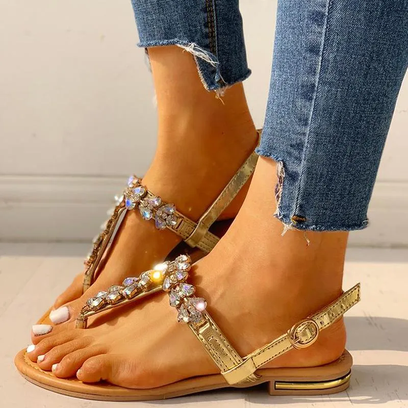 Rhinestone Beach Flat Sandals