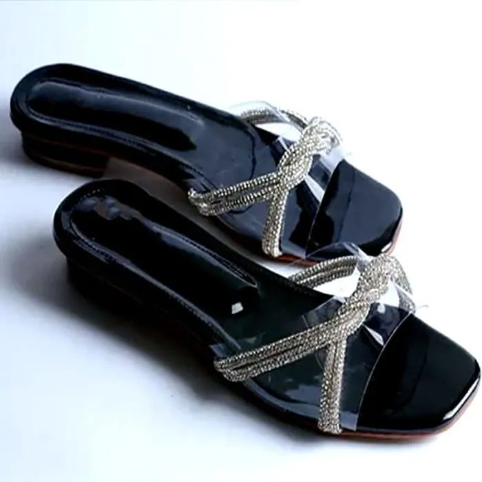 Rhinestone Vinyl Heels Flat Sandals #6758 #22