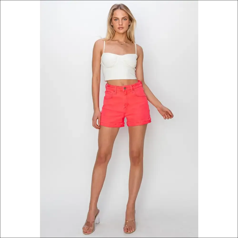 RISEN High Rise Cuffed Denim Shorts