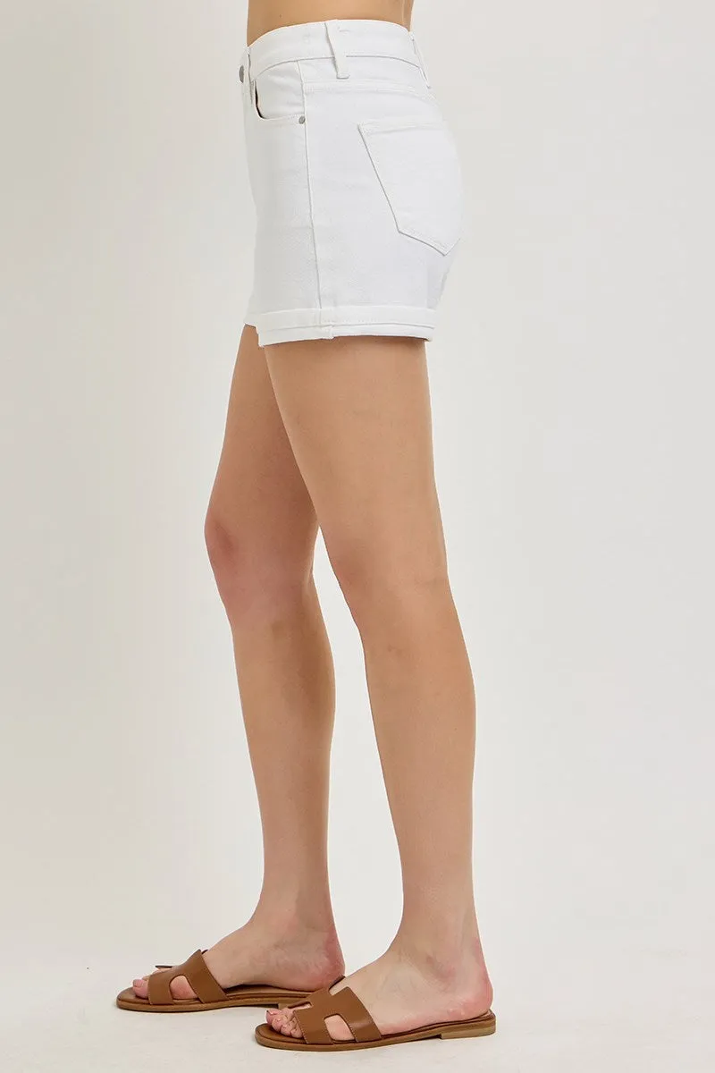 Risen White Tummy Control High Rise Cuffed Shorts