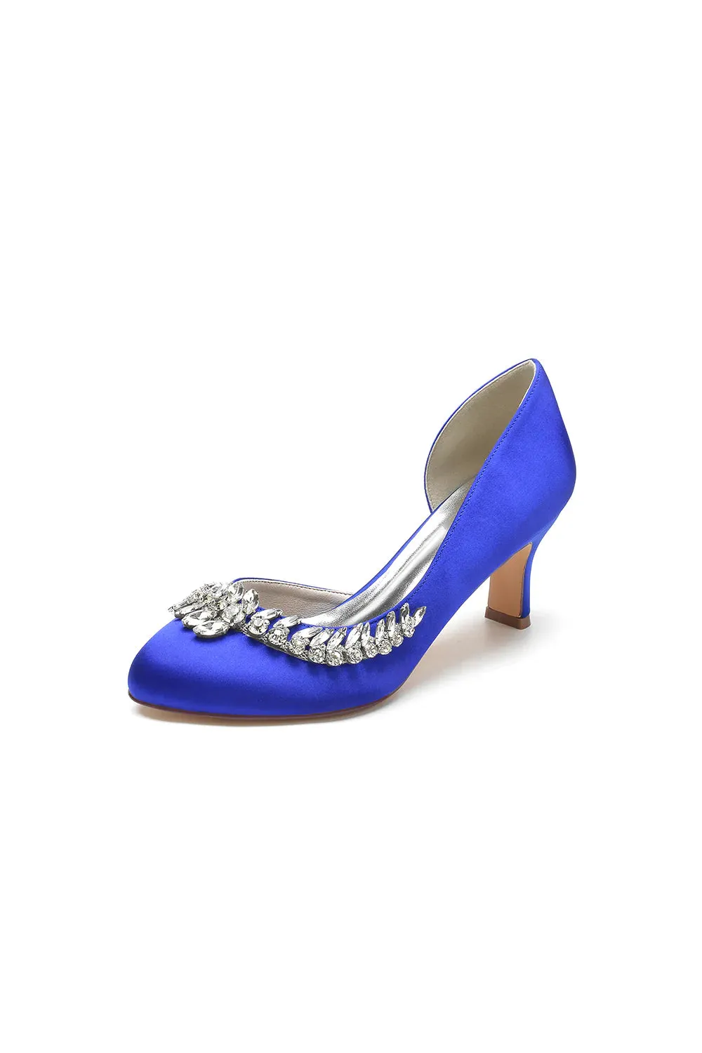 Round Toe Crystal Leaf Chunky Heels