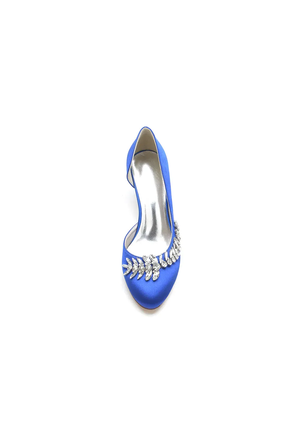 Round Toe Crystal Leaf Chunky Heels