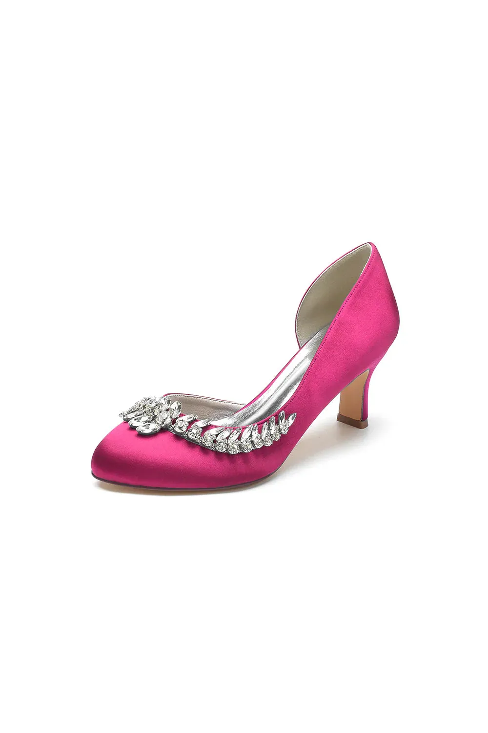 Round Toe Crystal Leaf Chunky Heels