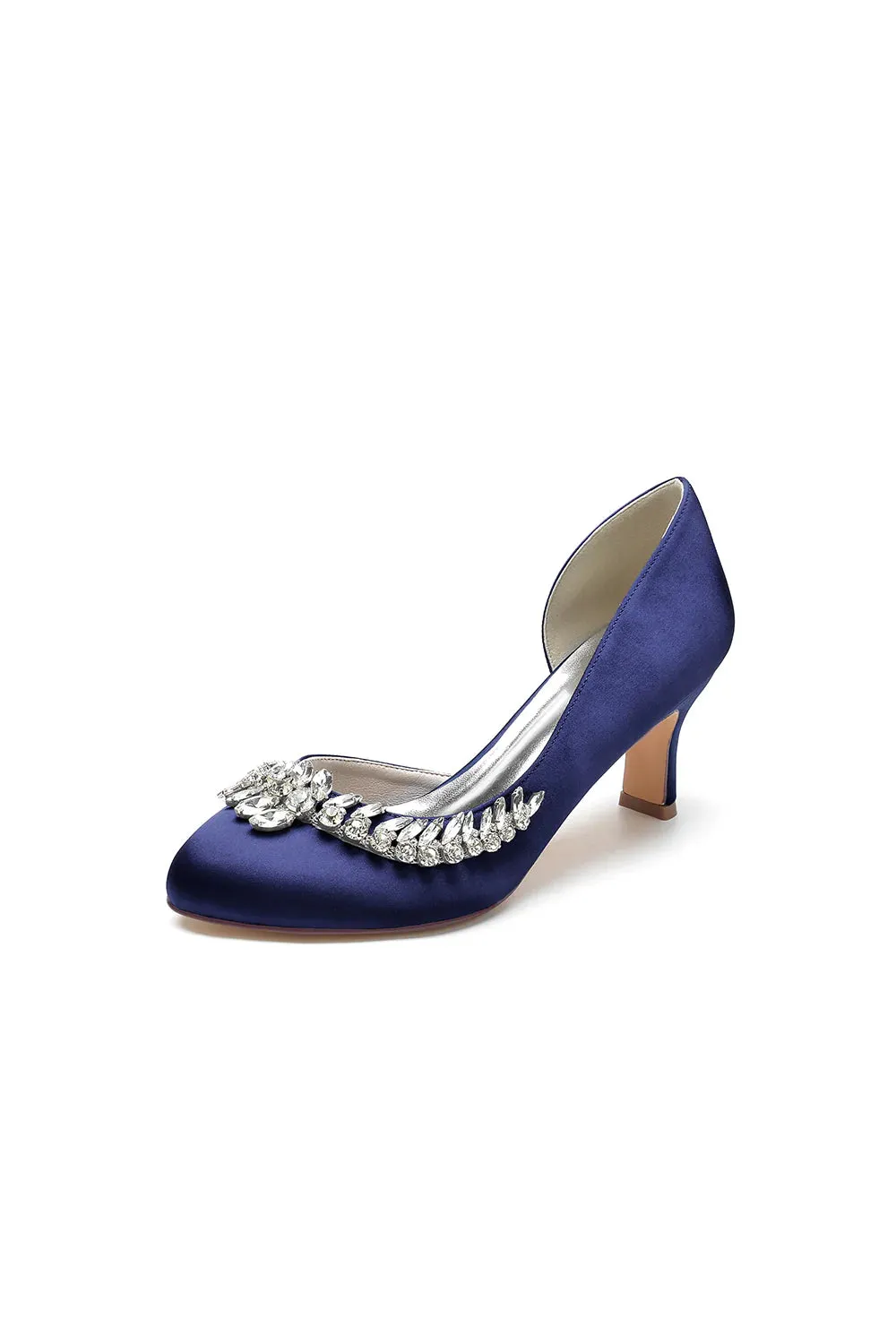 Round Toe Crystal Leaf Chunky Heels