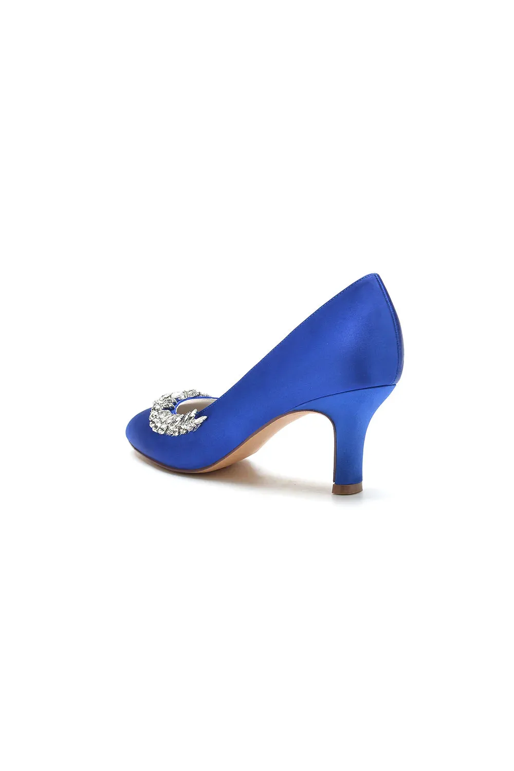 Round Toe Crystal Leaf Chunky Heels