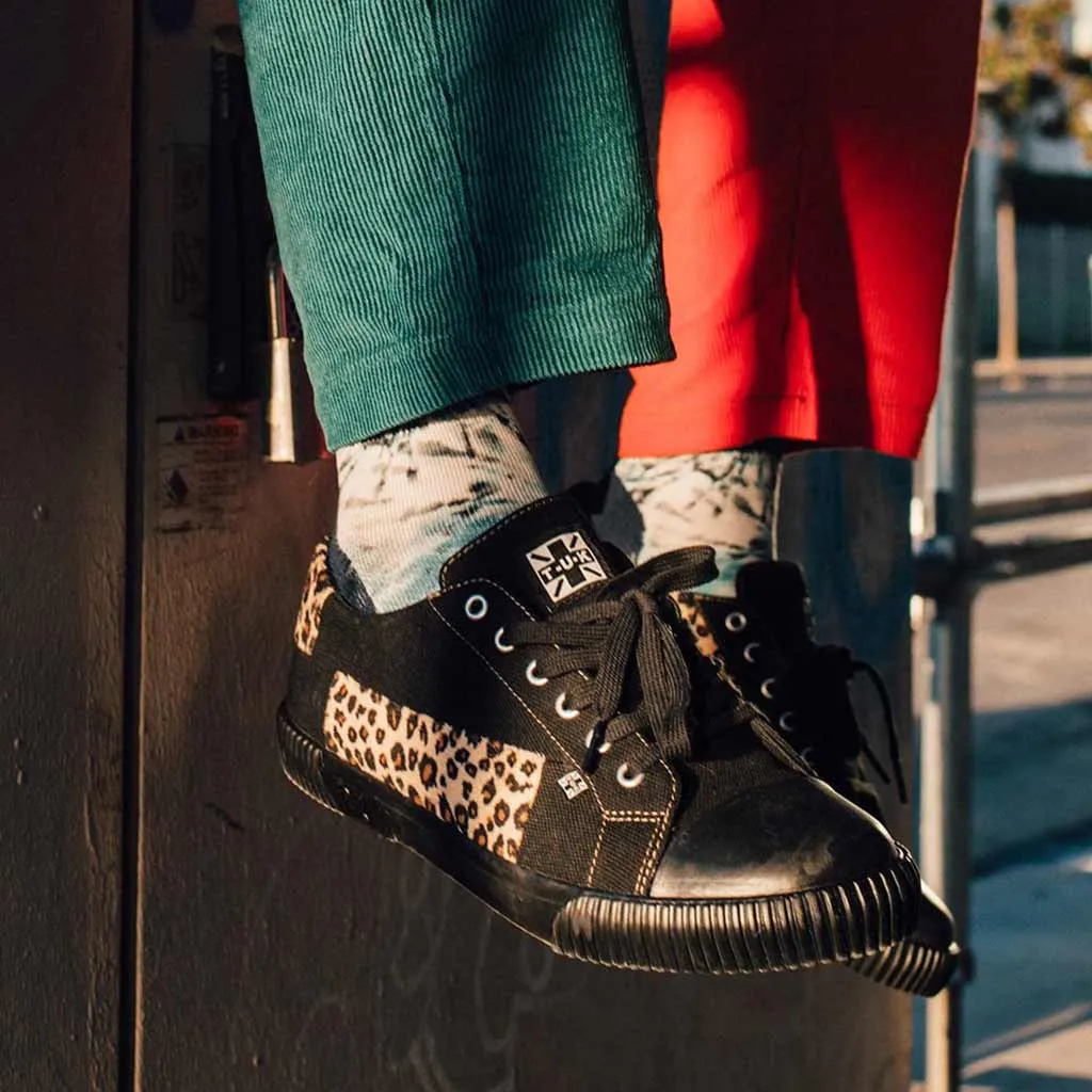 Rubber Toe Sneaker Black & Leopard Canvas