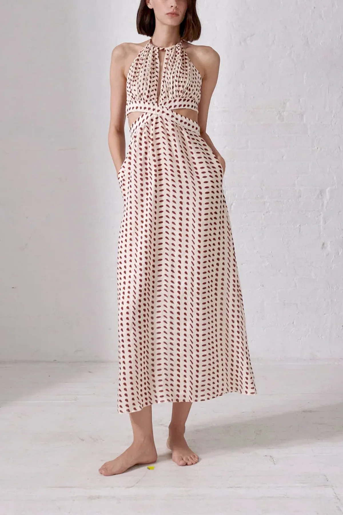 San Agustin Linen Dress in Ivory Wine Seeds