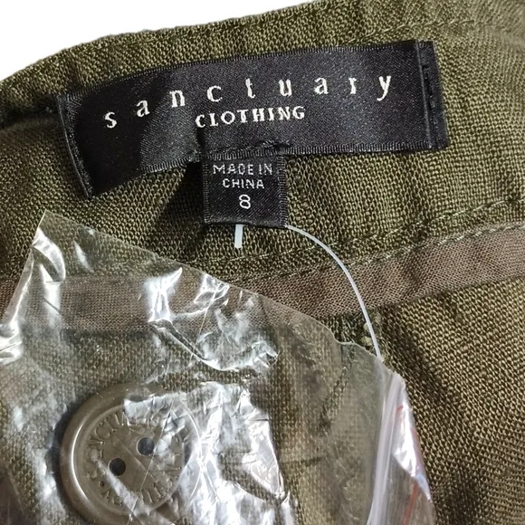 SANCTUARY CLOTHING 100% Linen Olive Green Cargo Style Drawstring Shorts  8 NWT