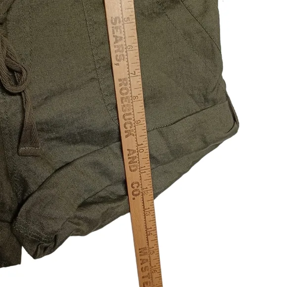 SANCTUARY CLOTHING 100% Linen Olive Green Cargo Style Drawstring Shorts  8 NWT