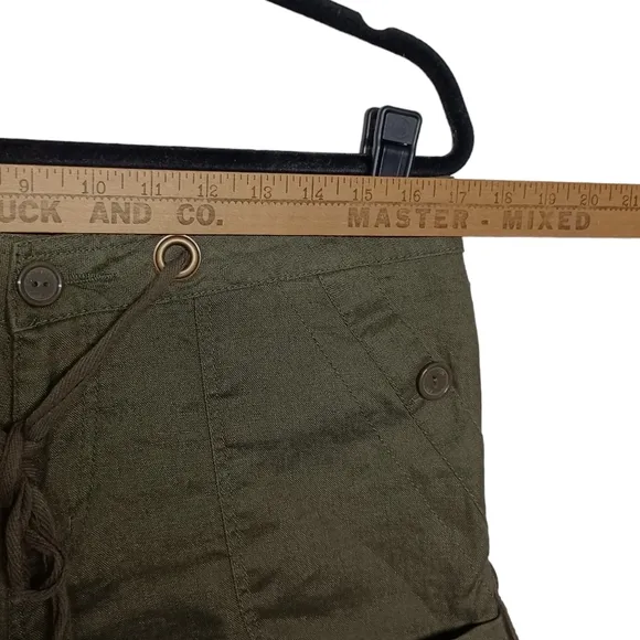 SANCTUARY CLOTHING 100% Linen Olive Green Cargo Style Drawstring Shorts  8 NWT