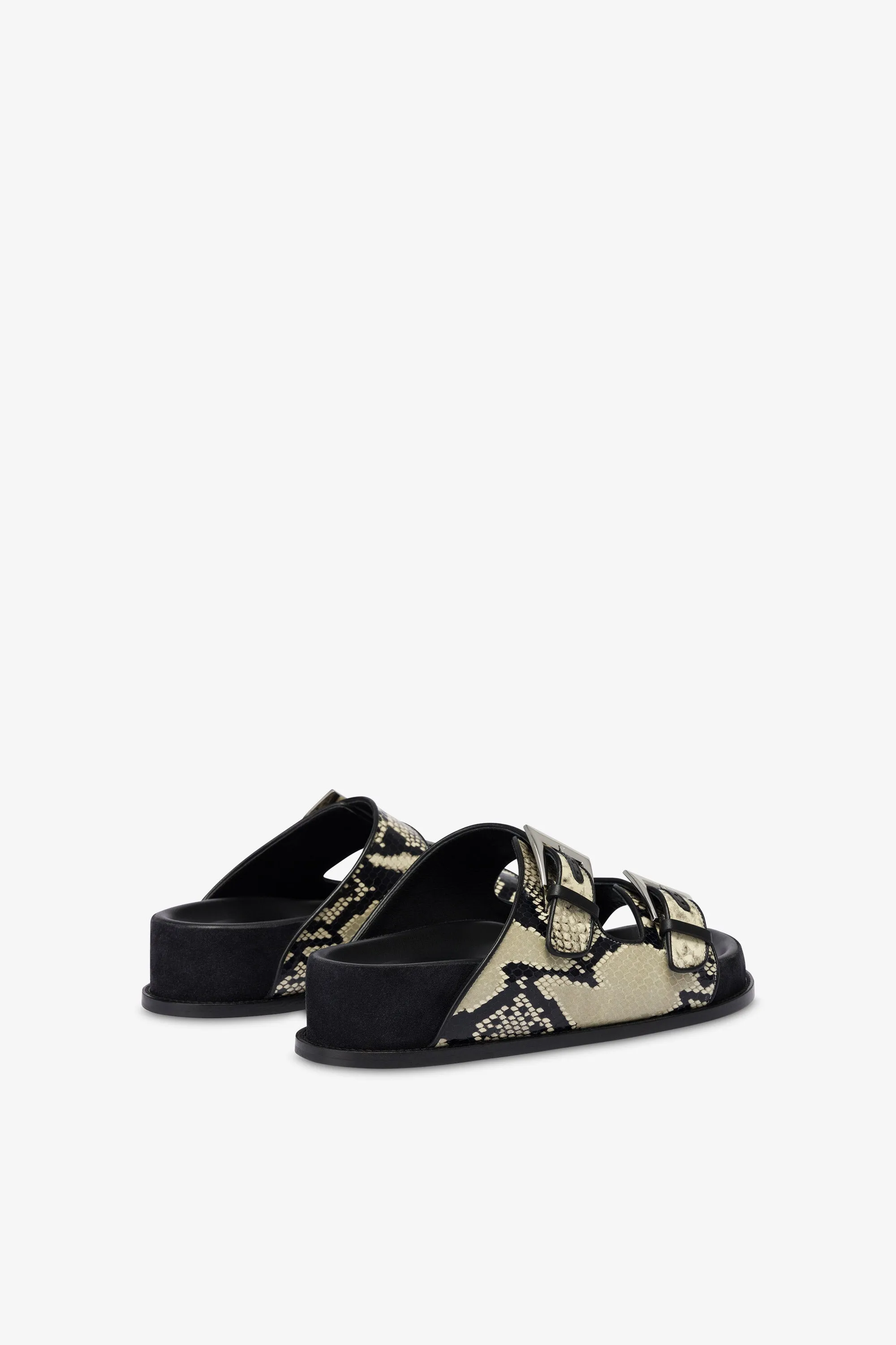 Sandals in natural python-print leather