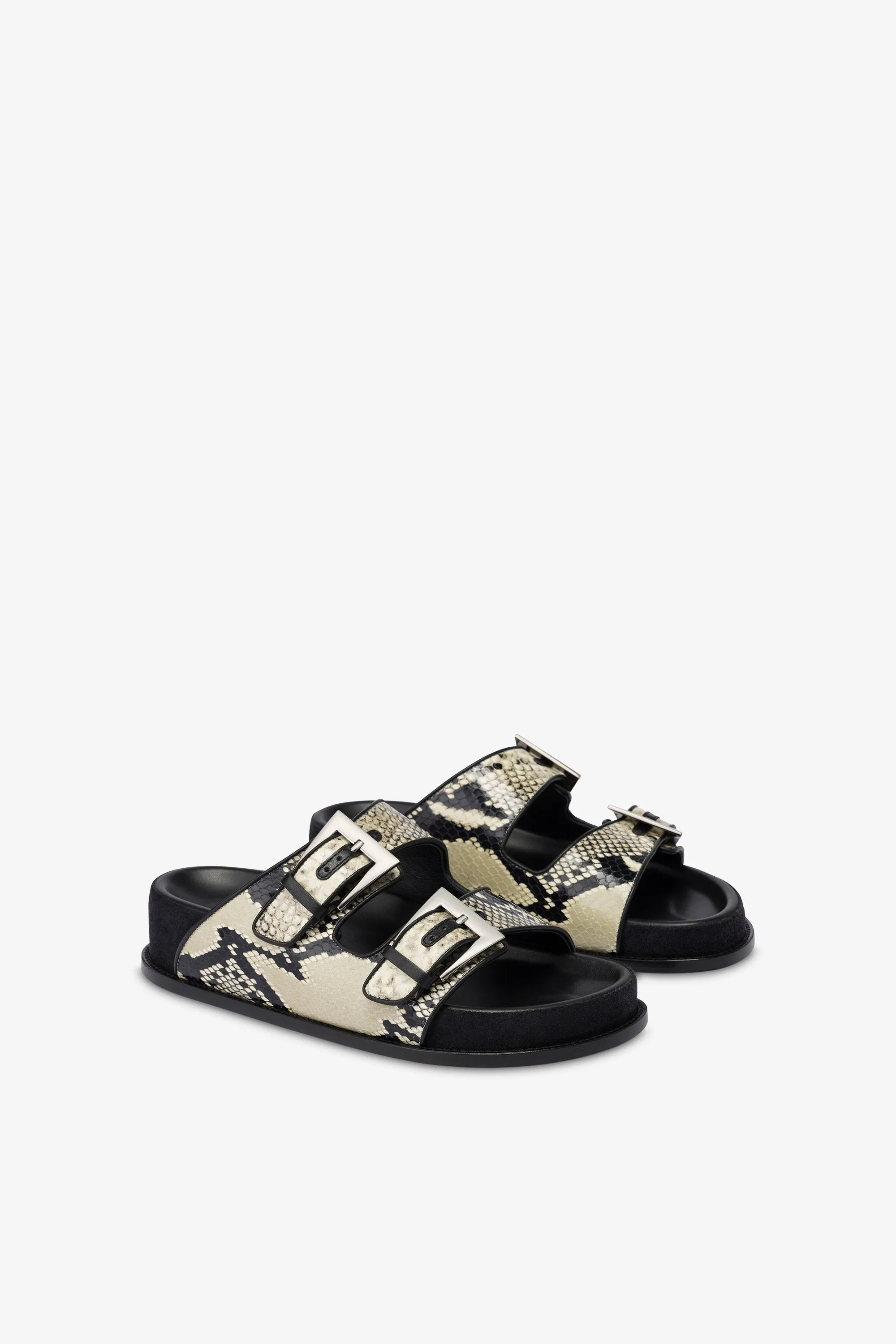 Sandals in natural python-print leather
