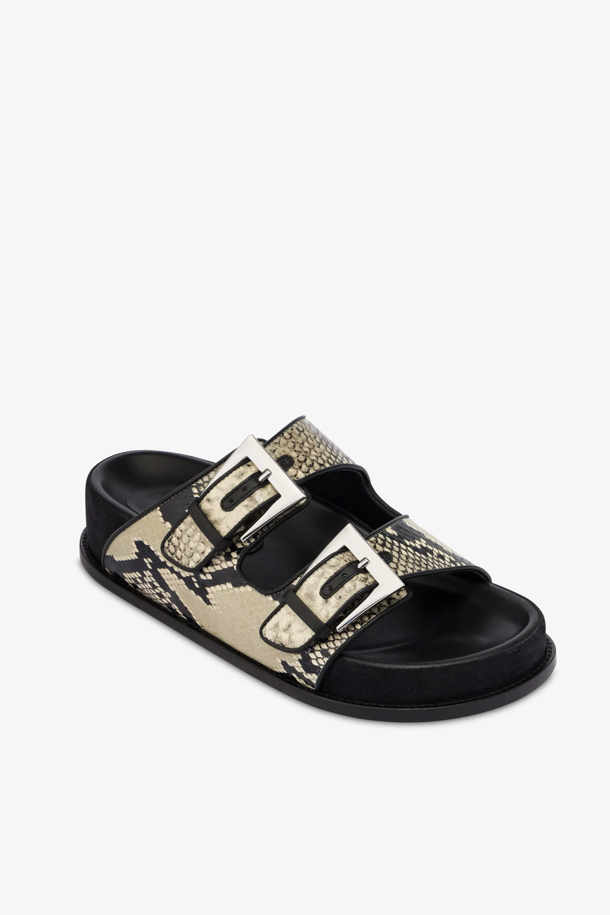 Sandals in natural python-print leather