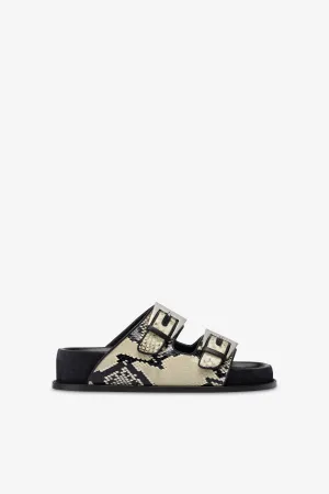Sandals in natural python-print leather