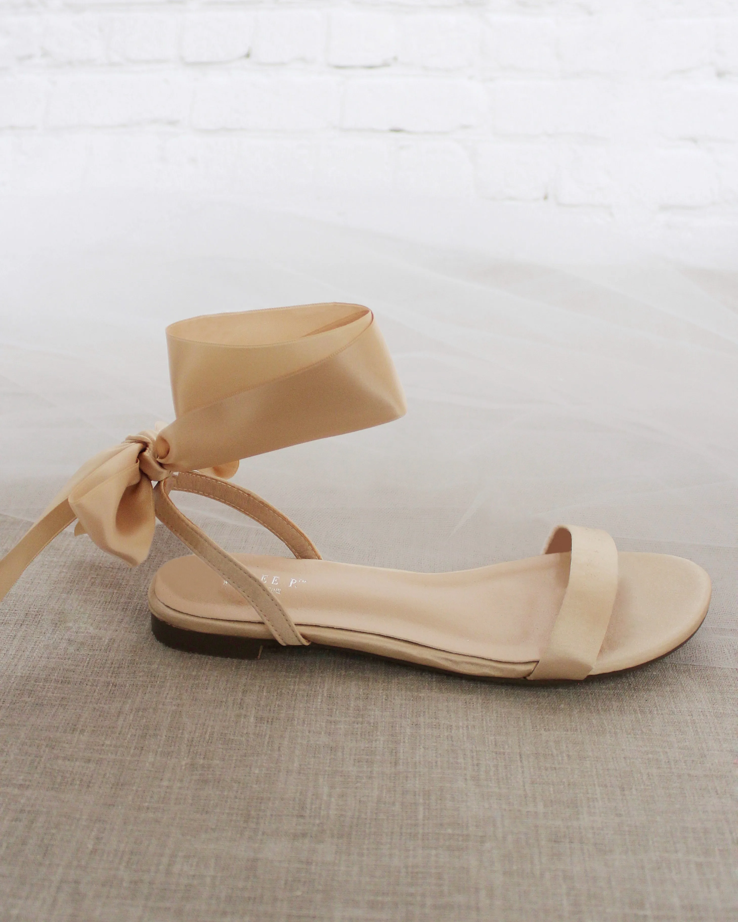Satin Flat Sandal with Wrapped Satin Tie