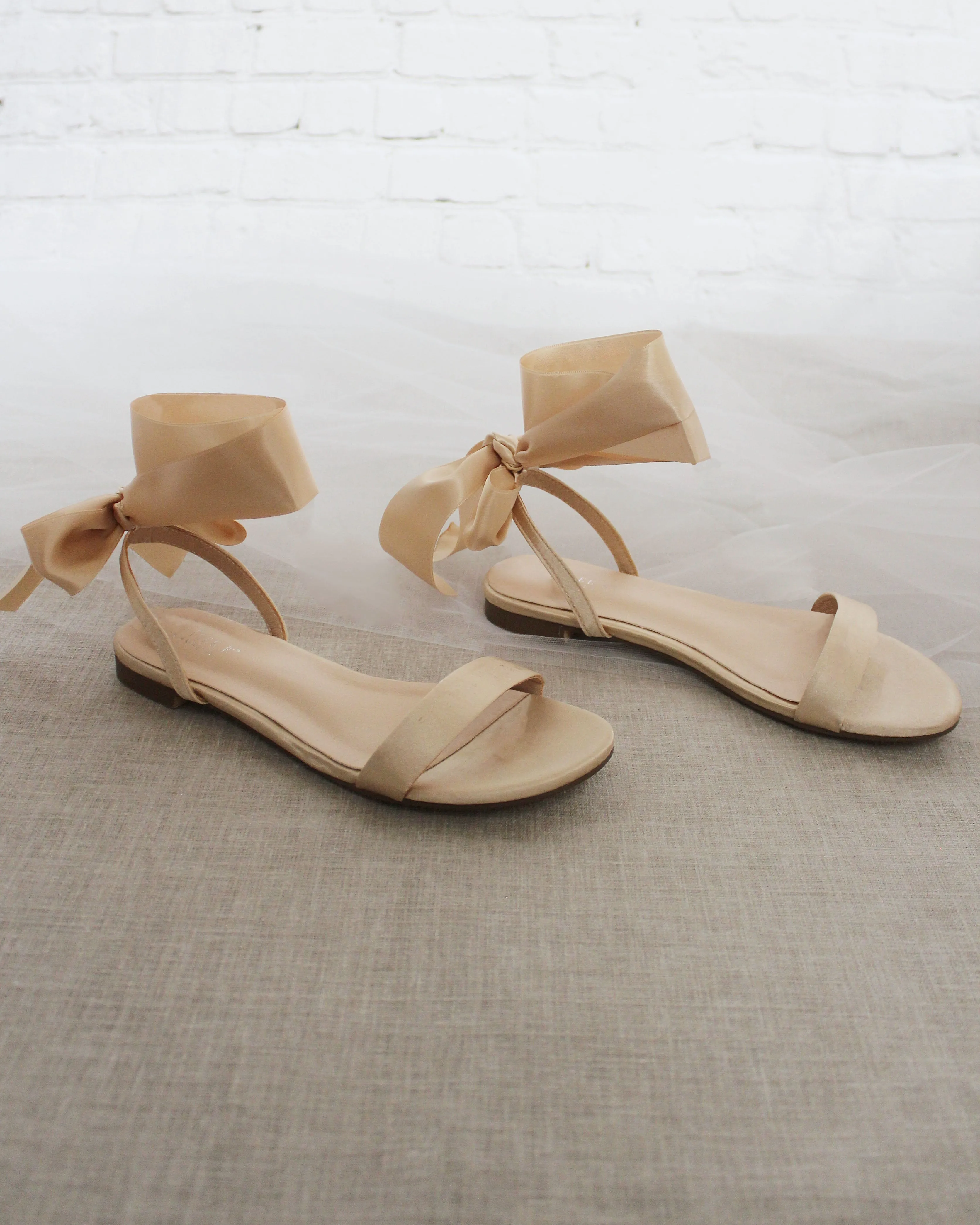 Satin Flat Sandal with Wrapped Satin Tie