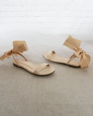 Satin Flat Sandal with Wrapped Satin Tie