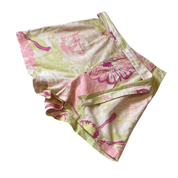 Scotch &amp; Soda Pink Green Organic Cotton Linen Preppy Shorts Tie Waist Clueless