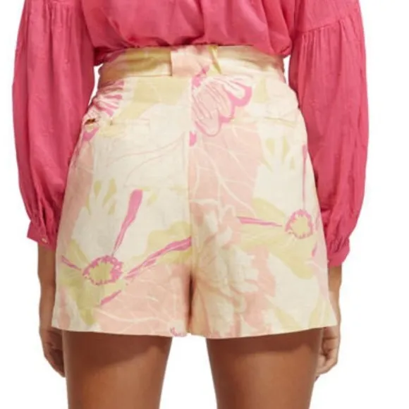 Scotch &amp; Soda Pink Green Organic Cotton Linen Preppy Shorts Tie Waist Clueless