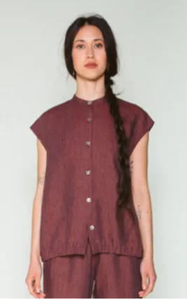 Shosh Linen Button Down Bubble Top, Grey