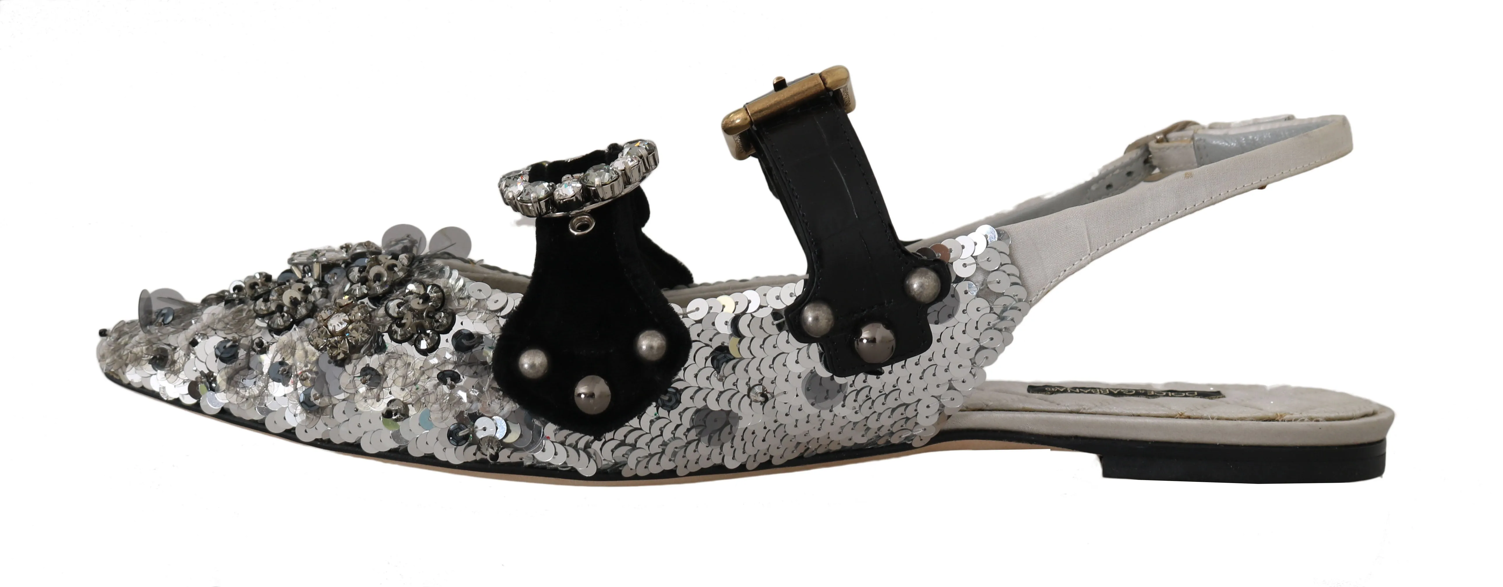 Silver Sequin Silk Crystal Sandals