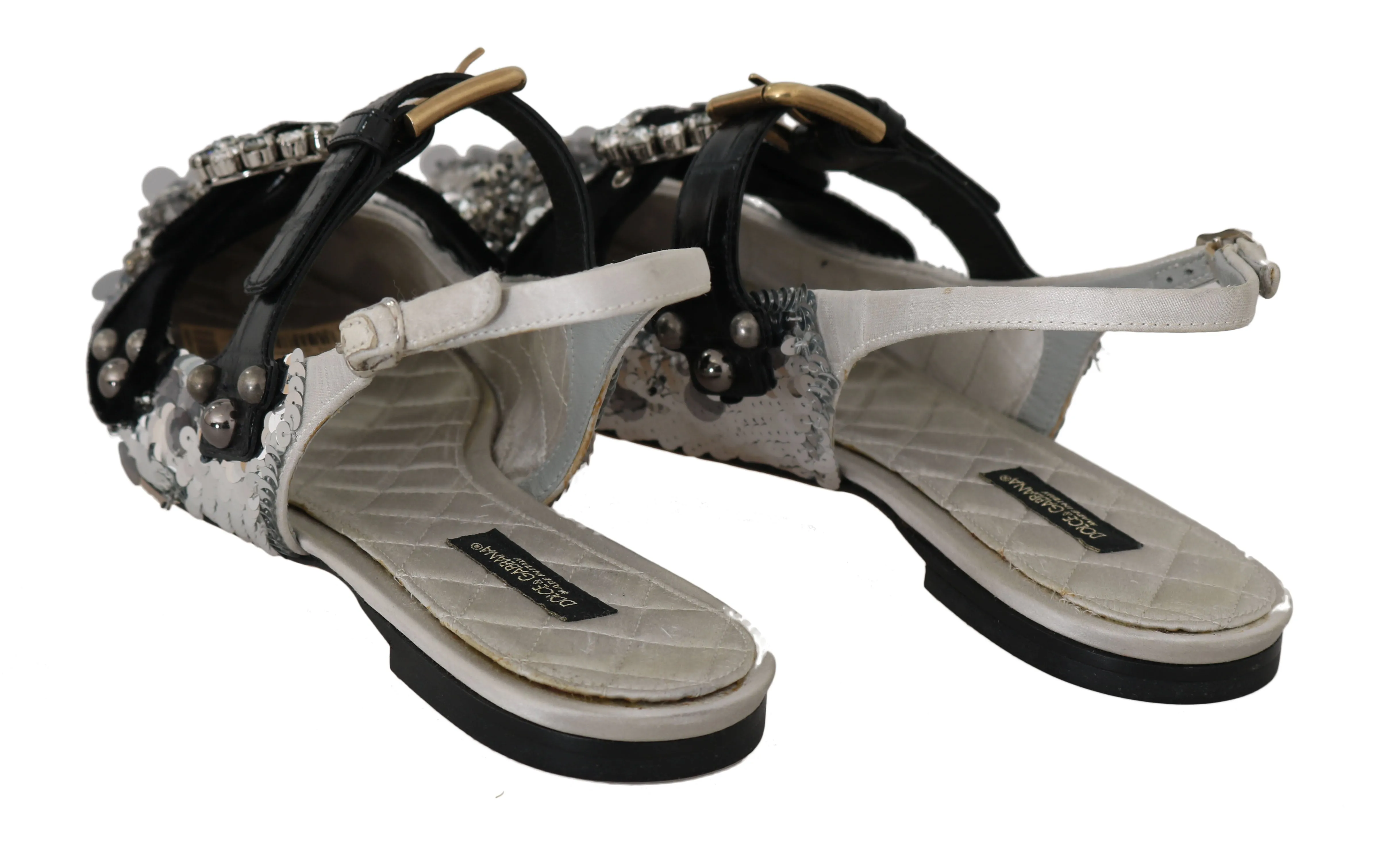 Silver Sequin Silk Crystal Sandals
