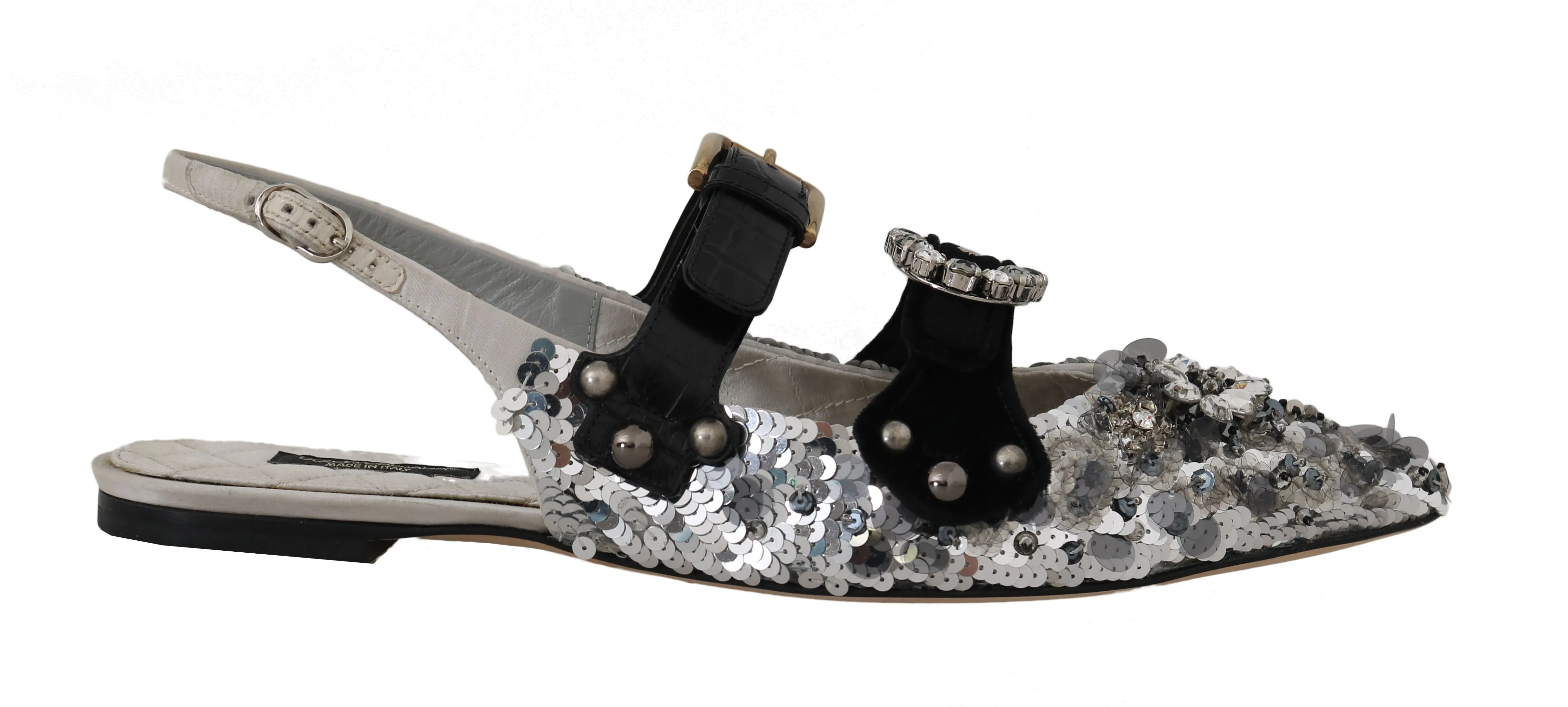 Silver Sequin Silk Crystal Sandals