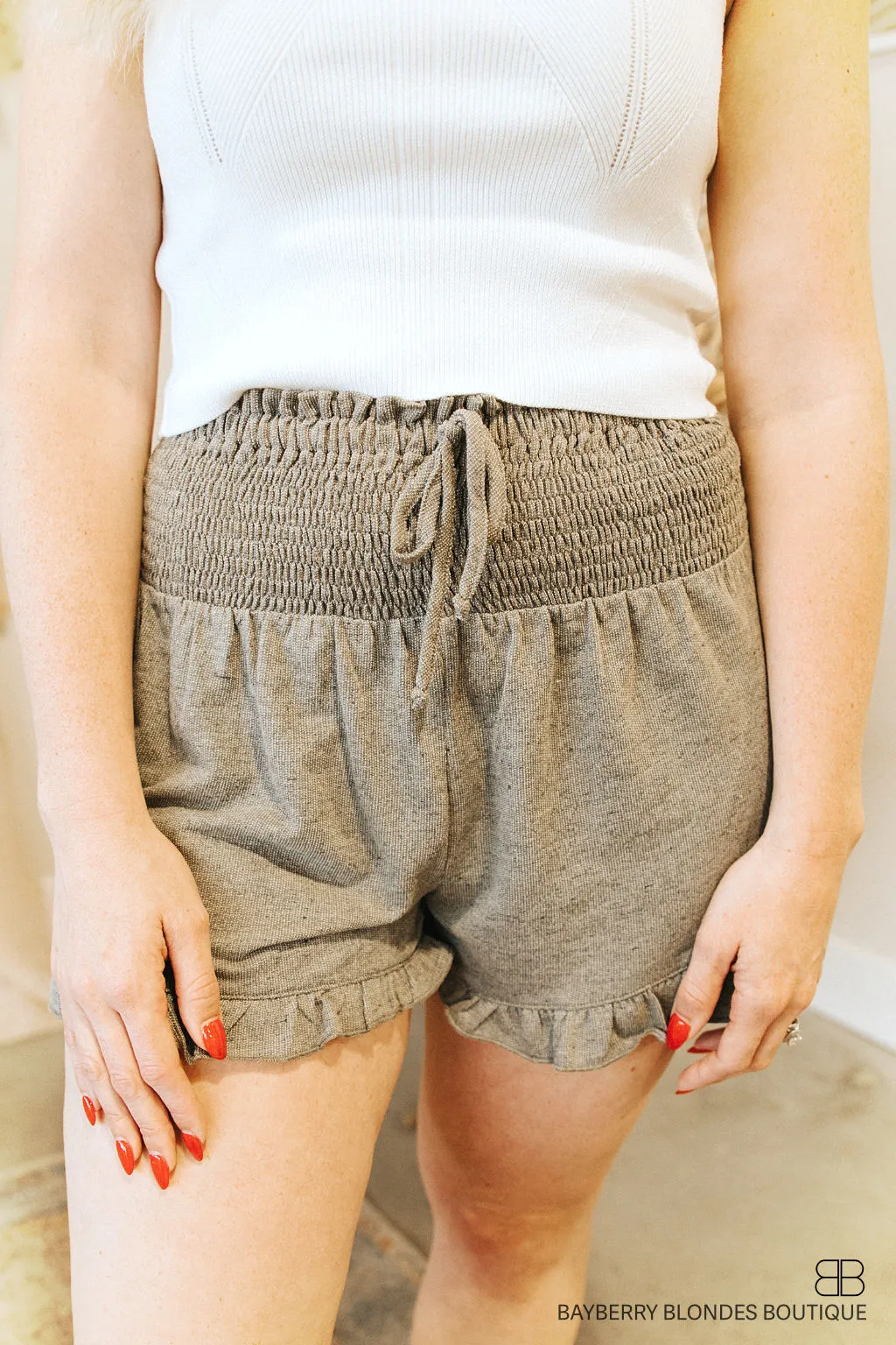 Smocking Waist Flutter Shorts-Charcoal