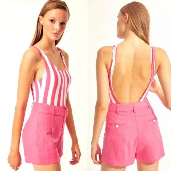 Solid &amp; Striped Tailored Linen Shorts Fuchsia Pink