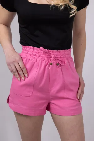 Solid Linen Shorts for Women in Hot Pink | NP70478-HOTPINK