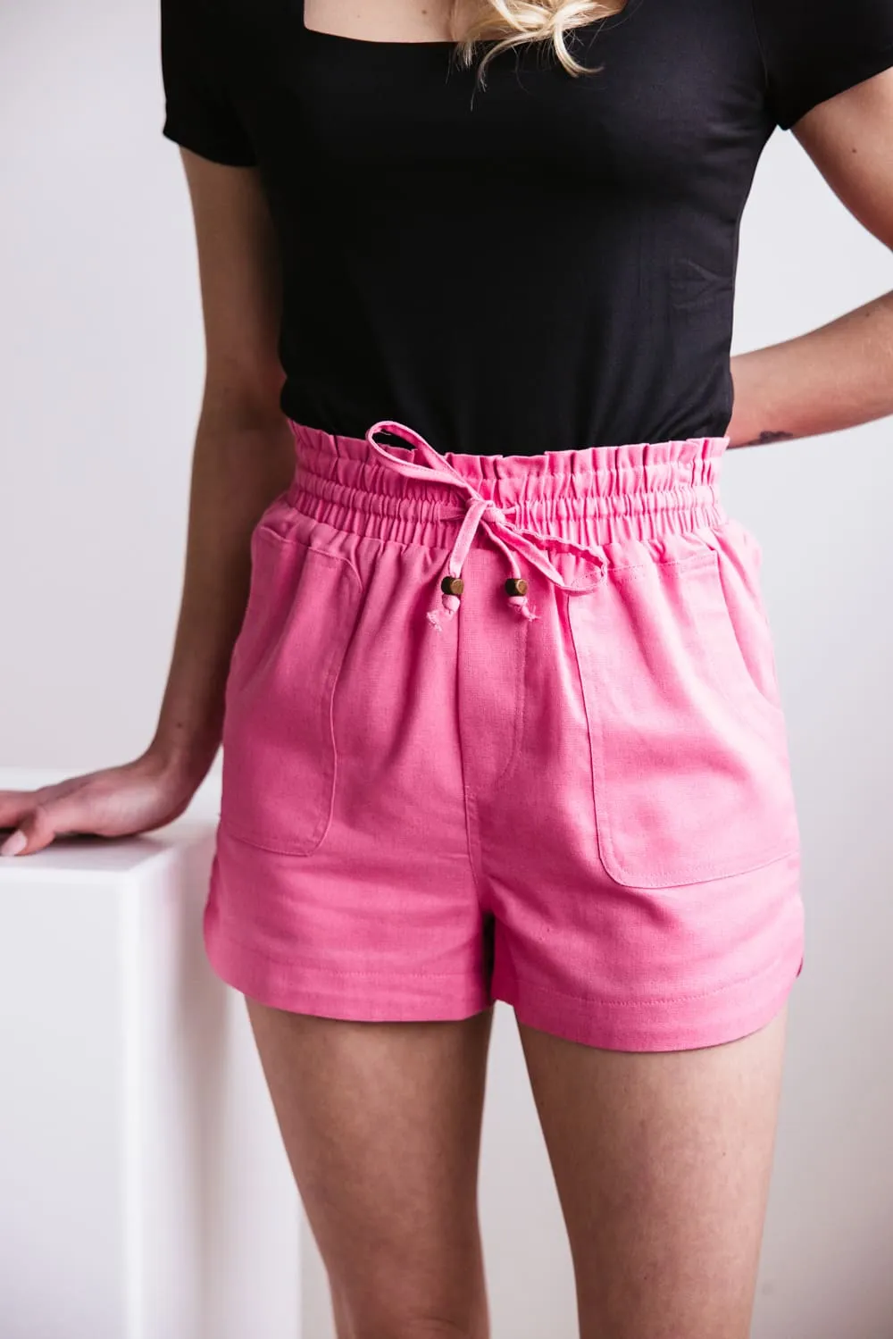 Solid Linen Shorts for Women in Hot Pink | NP70478-HOTPINK