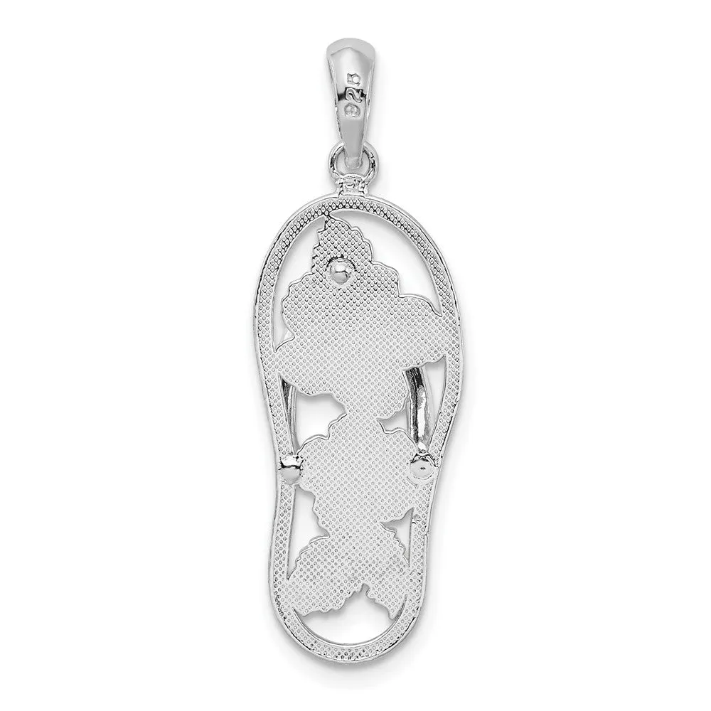 Sterling Silver Polished Enameled Hibiscus Flower Flip-flop Pendant