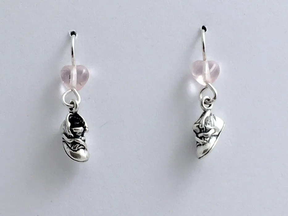 Sterling Silver tiny baby shoe dangle earrings-twins-shoes-pink, baby shower,