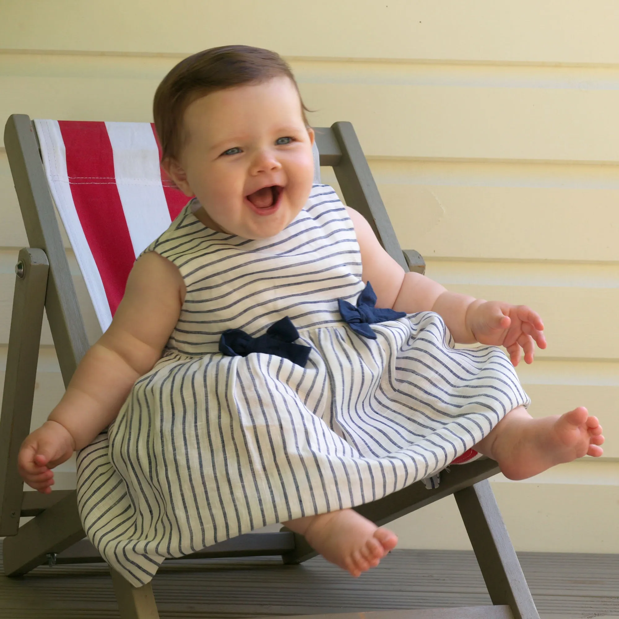 Stripe Linen Bow Dress & Bloomers