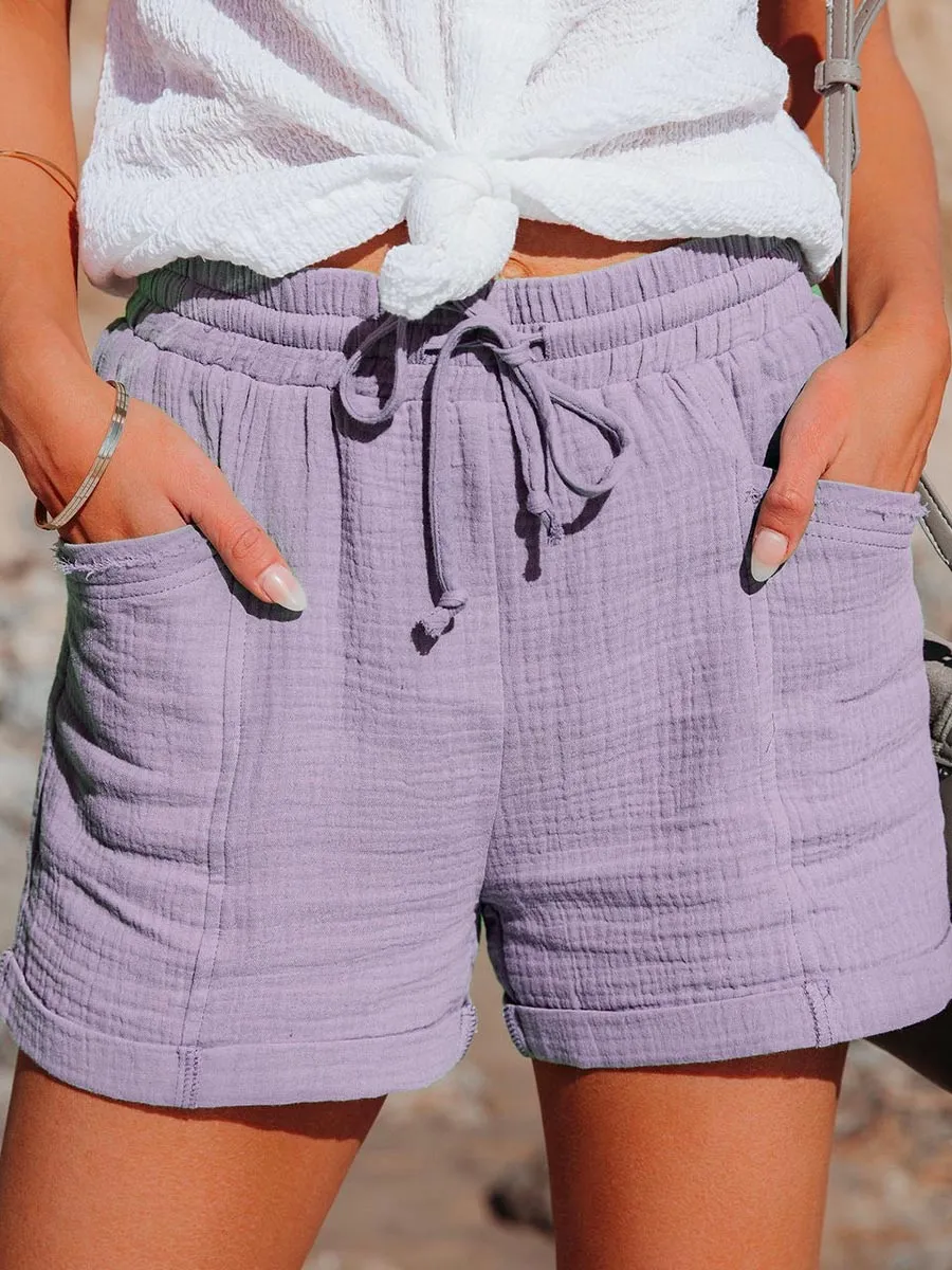 Stunncal Tie Waist Cotton Linen Shorts with Pockets