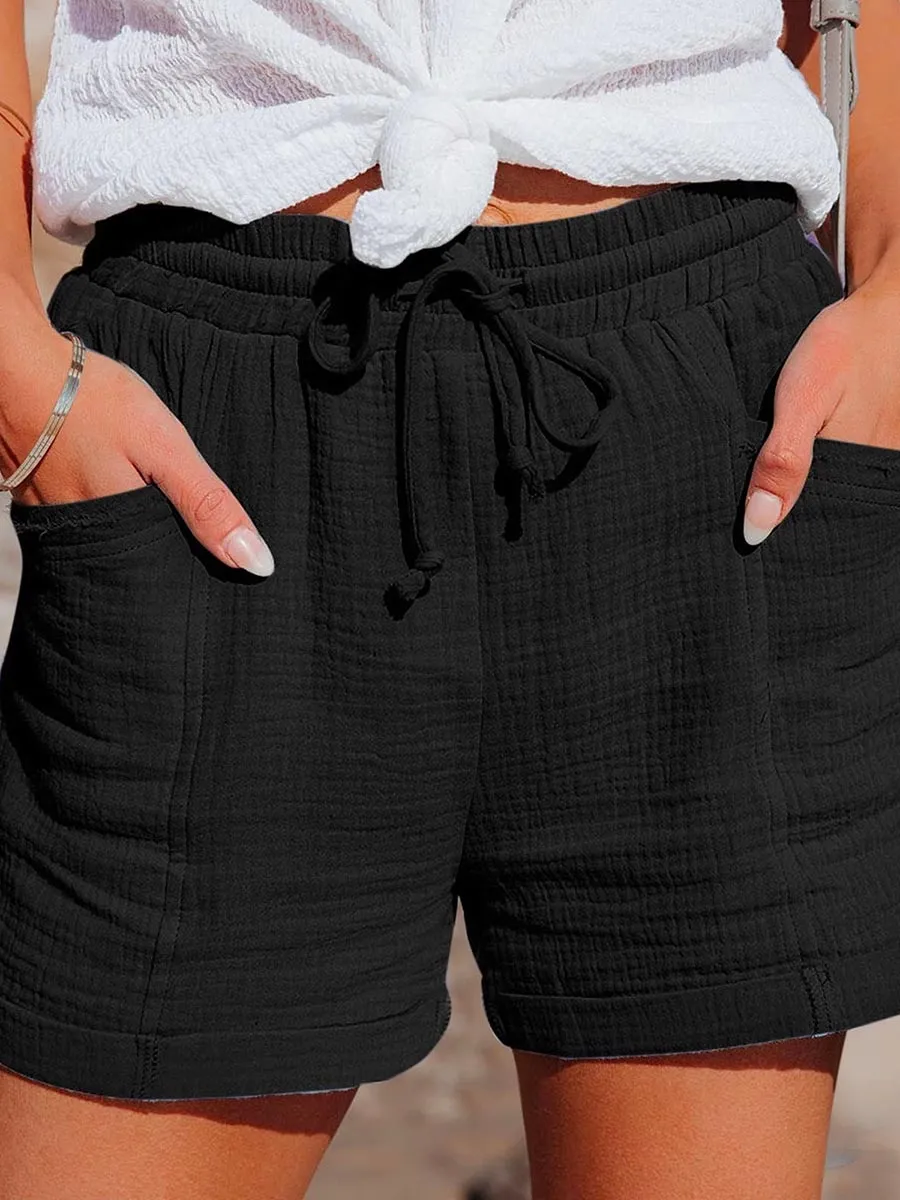 Stunncal Tie Waist Cotton Linen Shorts with Pockets