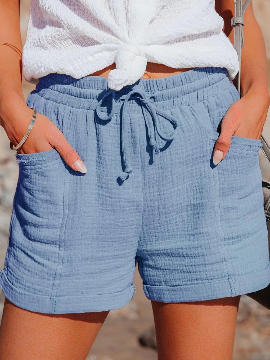 Stunncal Tie Waist Cotton Linen Shorts with Pockets