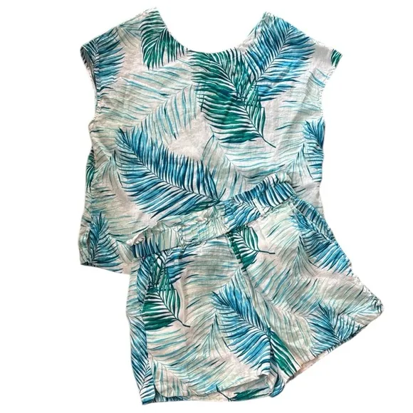 Tahari 100% Linen Tropical Short Set Size Large 2 piece set